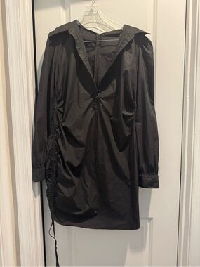 PrettyLittleThing Black Long Sleeve Ruched Shirt Dress size 10